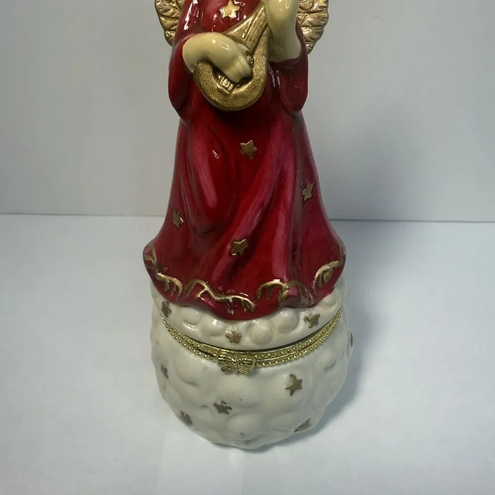Angel w/ Mandolin Porcelain‎ Trinket Box Figurine Vintage Ring/jewelry Holder